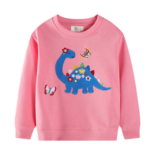 Mädchen Sweatshirt mit buntem Dinosaurier- und Blumenapplikationen Drune