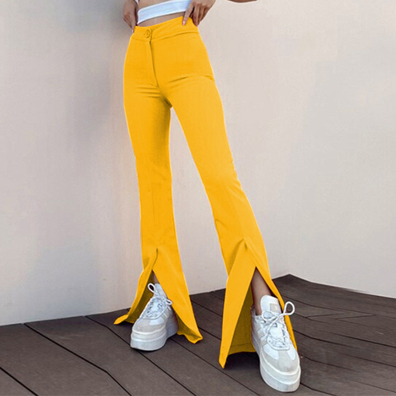 Damen Flared-Hose mit seitlichen Schlitzen und hohem Bund Drune