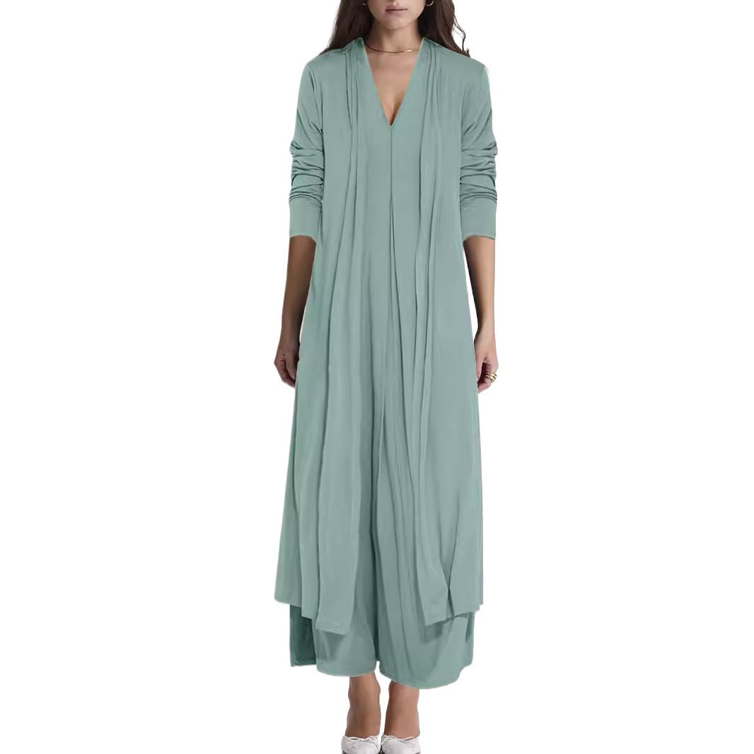 Damen Elegante Longjacke mit tiefem V-Ausschnitt und fließendem Schnitt Drune