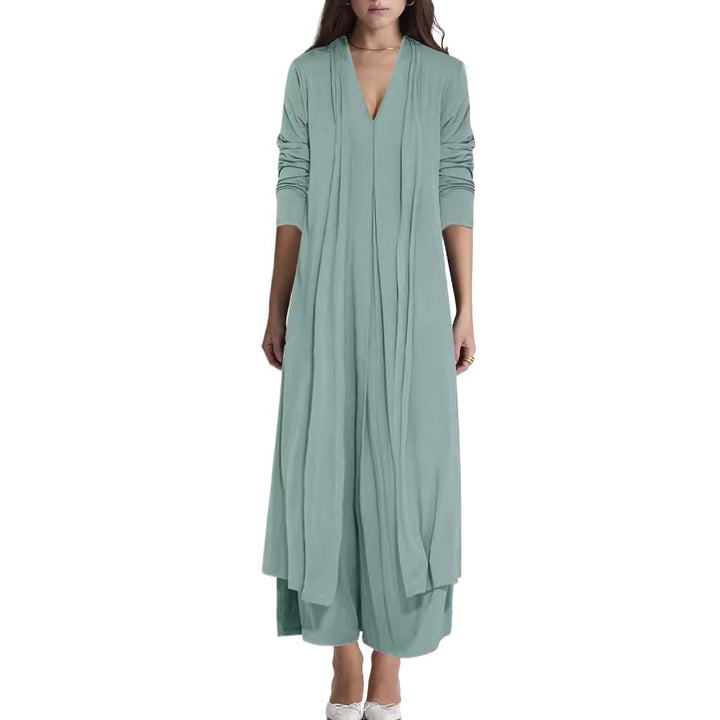 Damen Elegante Longjacke mit tiefem V-Ausschnitt und fließendem Schnitt Drune