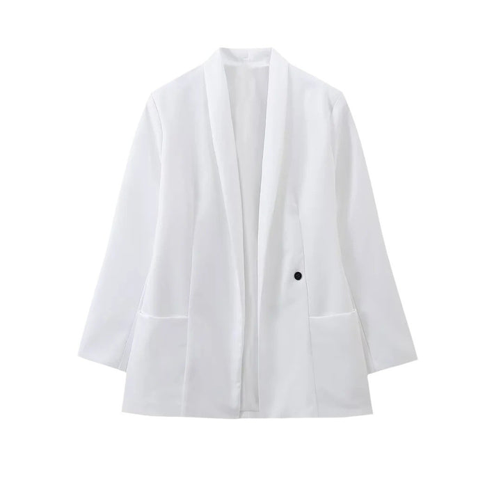 Damen elegante Blazerjacke mit schimmerndem Stoff und tiefem V-Ausschnitt Drune