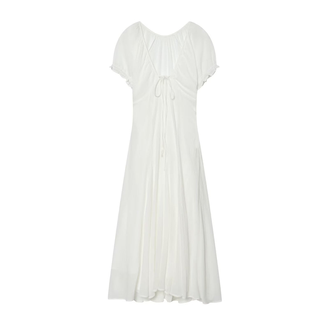 Damen Maxikleid mit fließendem Schnitt und verstellbarem Kordelzug Drune
