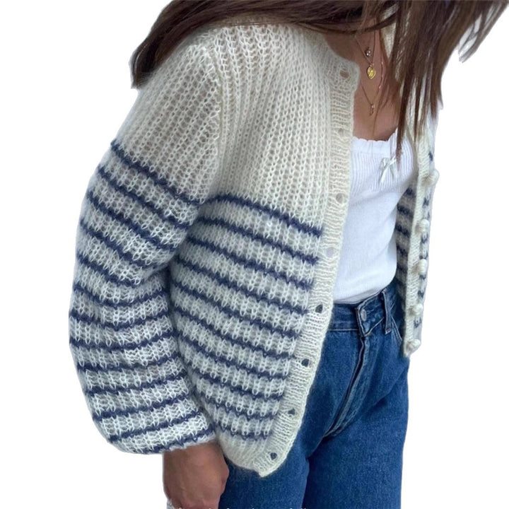 Damen Strickjacke im modernen Ringelmuster und lässigem Schnitt Drune