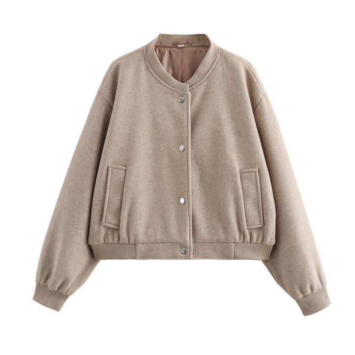 Damen sportliche Bomberjacke mit seitlichen Eingrifftaschen und elastischen Bündchen Drune