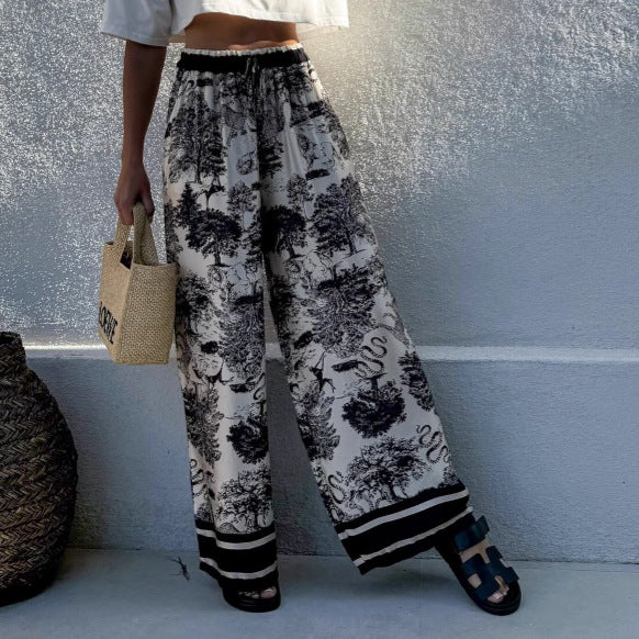 Damen Weite Palazzo-Hose mit floralem Muster und elastischem Bund Drune