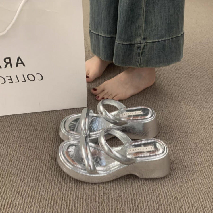 Damen modische Plateausandalen mit breiten Riemen und ergonomischer Sohle Drune