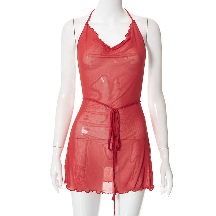 Damen luftiges Chiffonkleid mit femininem Ausschnitt und feinen Rüschen Drune