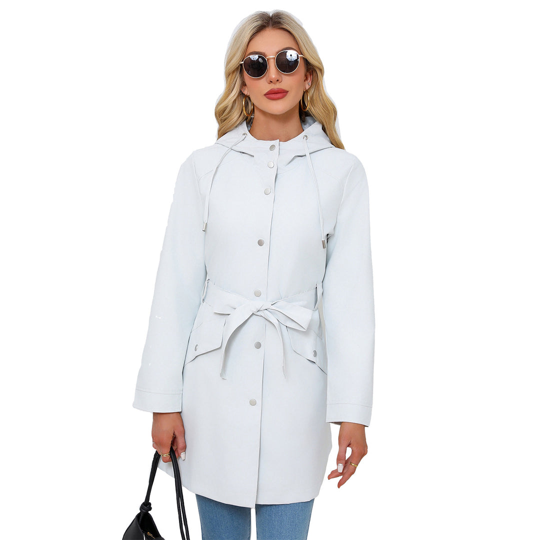 Damen wasserfeste Übergangsjacke mit verstellbarem Kapuzenkragen und Taillengürtel Drune