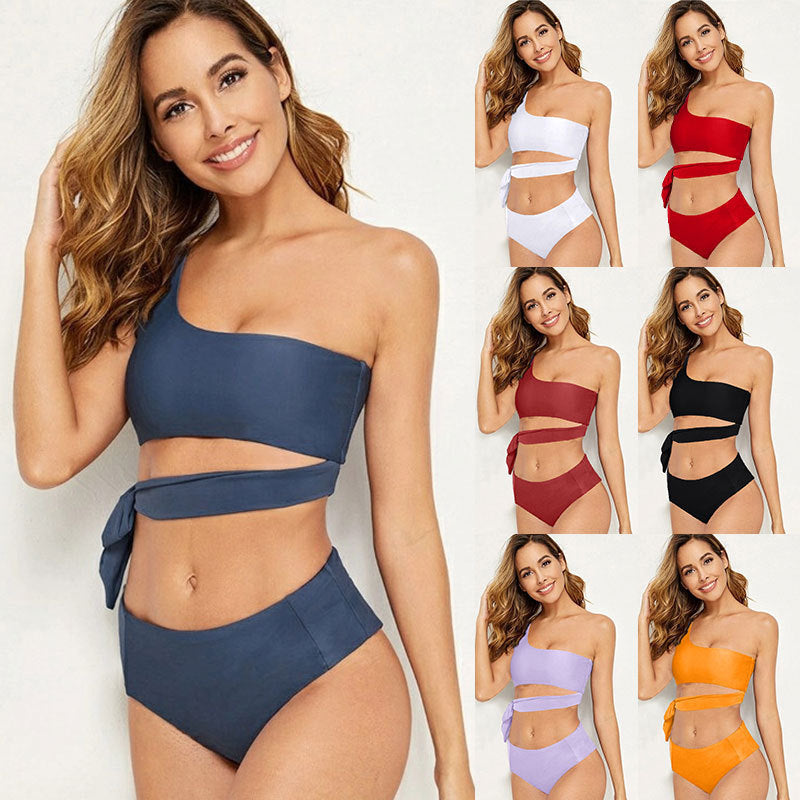 Damen Einseitiges Bikini-Set mit elegantem Wickelgürtel Drune