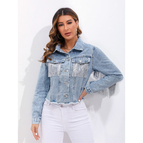 Damen Jeansjacke mit fransenverzierung Drune