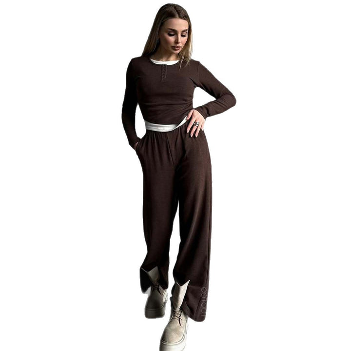 Damen modisches Lounge-Set mit eleganten Knopfdetails und weitem Schnitt Drune