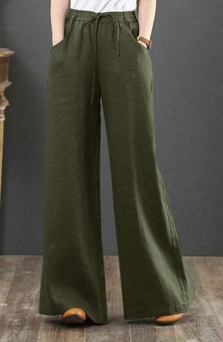 Damen Weite Leinenhose mit elastischem Taillenbund Drune