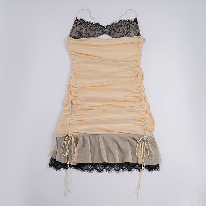 Damen Kleid mit raffiniertem Rüschendesign und eleganter Spitzenverzierung Drune