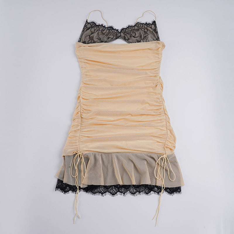 Damen Raffiniertes Wickelkleid mit Spitze und Rüschendetails Drune