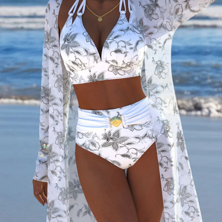 Damen Bikini-Set mit kreativem geometrischen Design und hohem Bund Drune