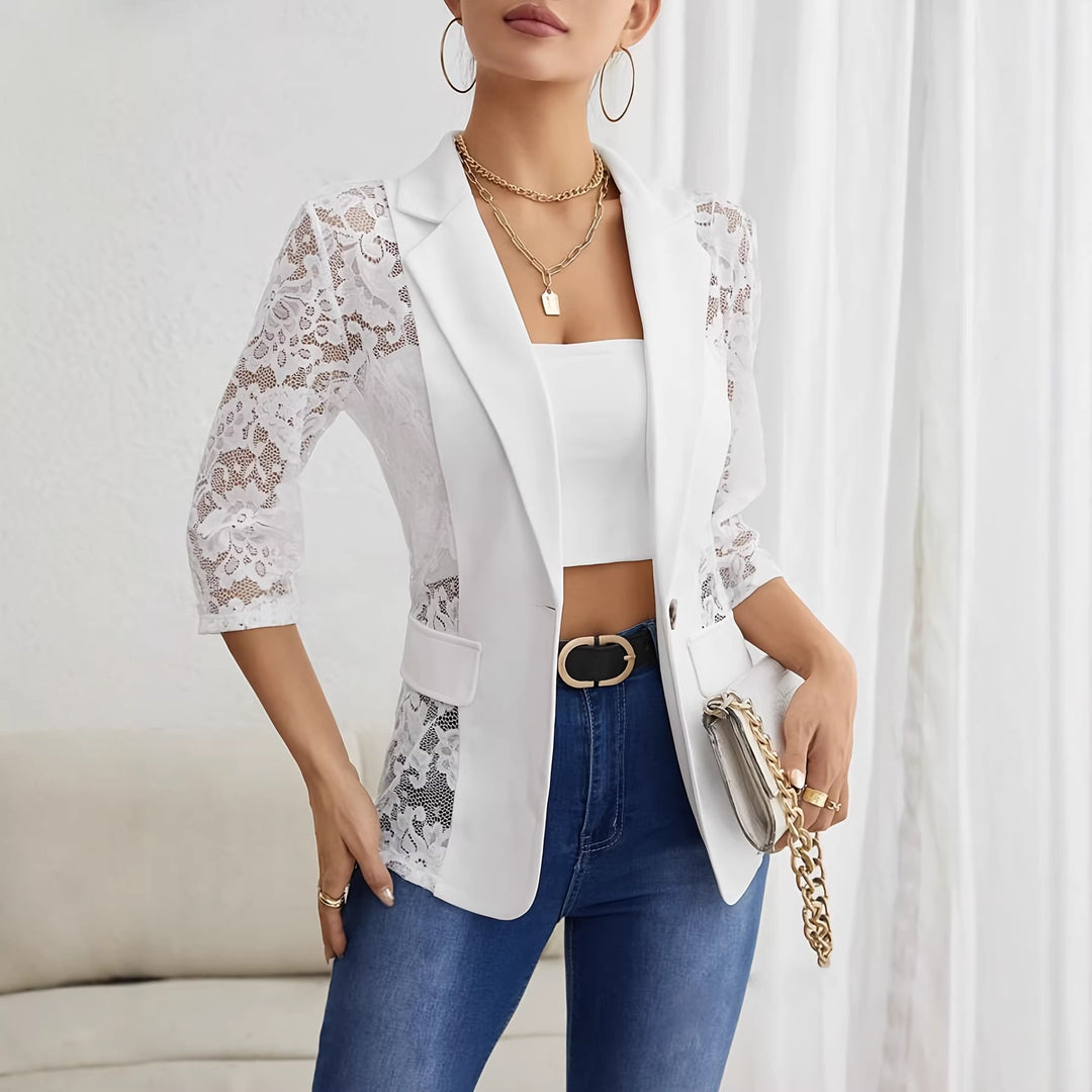 Damen nan taillierter Longblazer mit Spitzeneinsätzen und Reverskragen Drune