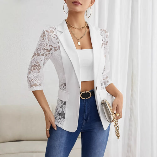 Damen nan taillierter Longblazer mit Spitzeneinsätzen und Reverskragen Drune