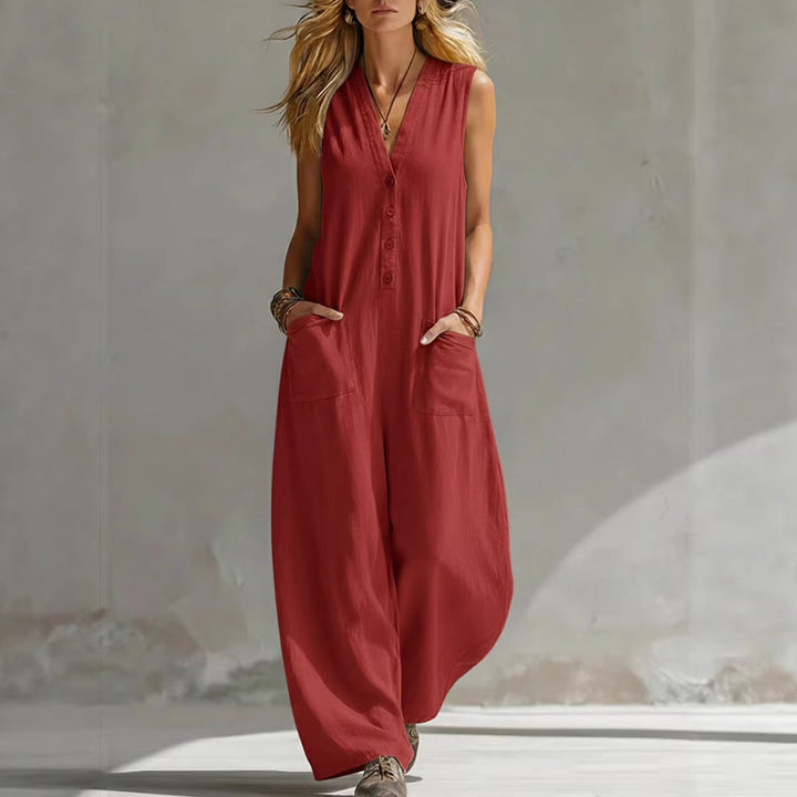 Damen Jumpsuit mit tiefem V-Ausschnitt und praktischen Taschen Drune