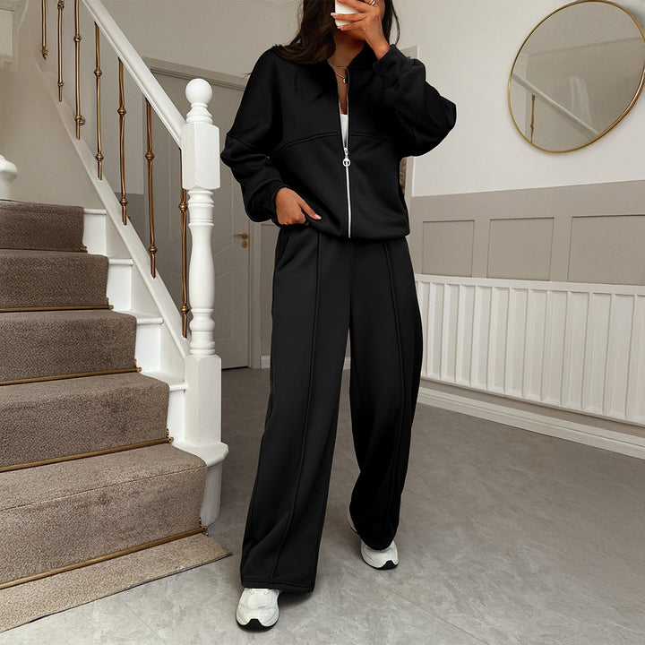 Damen nan Oversize-Sweatset mit Reißverschluss-Bomberjacke und Highwaist-Palazzohose Drune