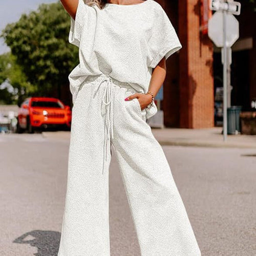 Damen lässiges Jumpsuit-Set aus weichem Material mit elastischem Bund und weit geschnittenen Beinen Drune
