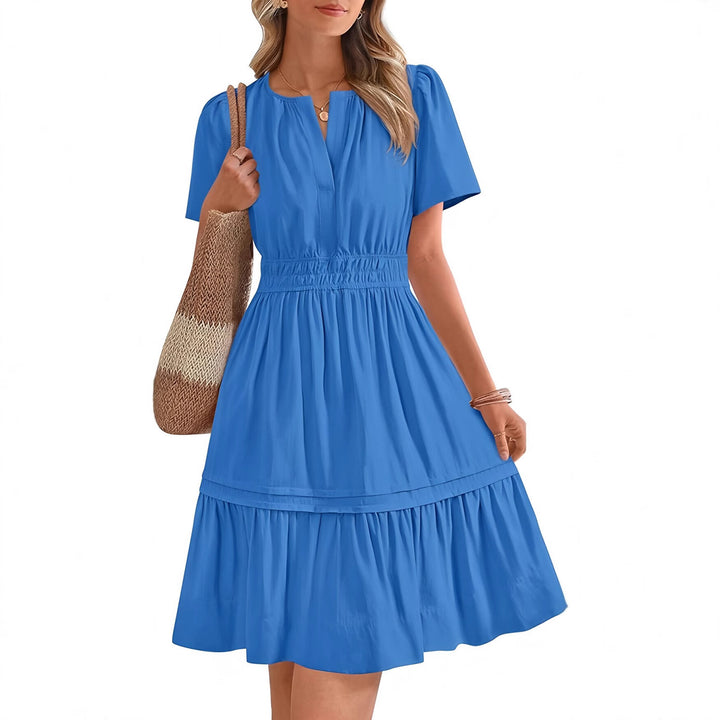 Damen gesmoktes Freizeitkleid mit voluminösem Rock Drune