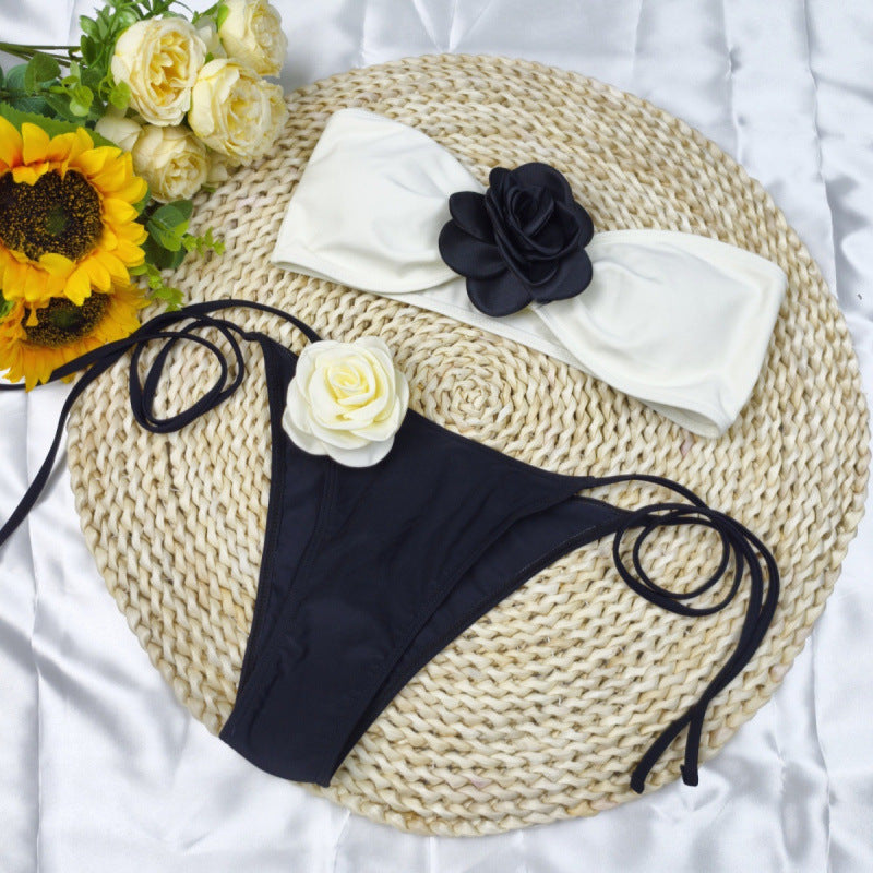Damen Bikini mit floralem Detail und elastischen Trägern Drune