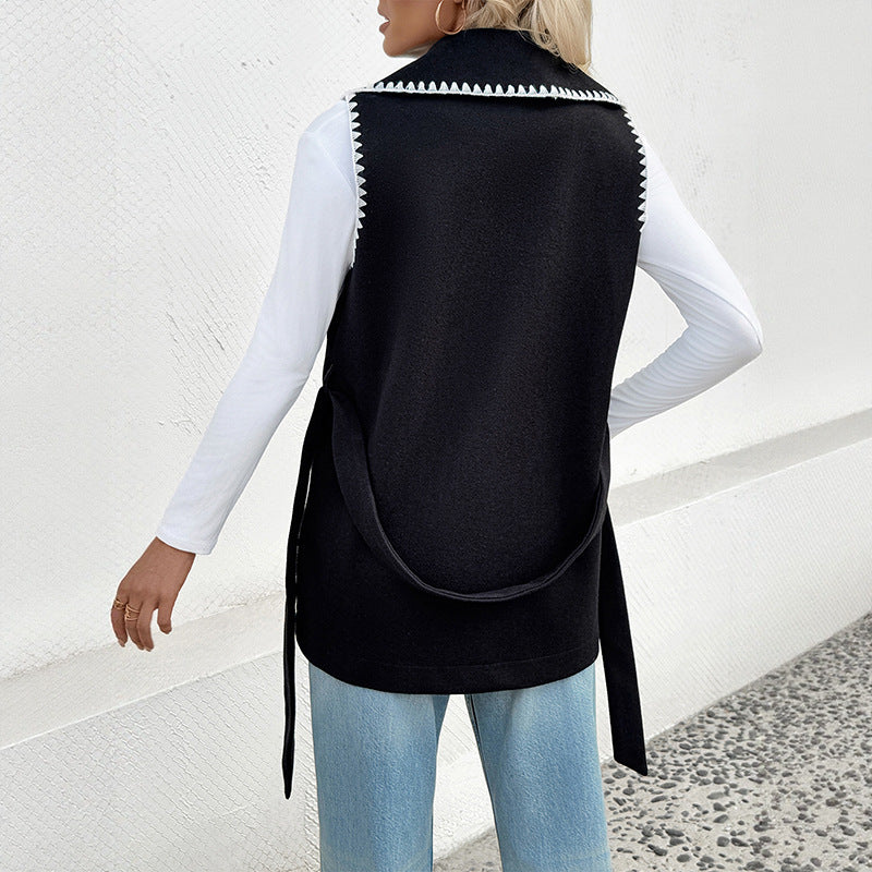 Damen modische Wickeljacke mit dekorativem Reverskragen und praktischem Bindegürtel Drune