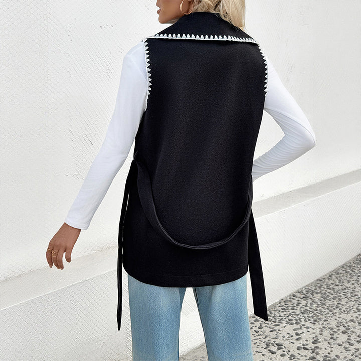 Damen modische Wickeljacke mit dekorativem Reverskragen und praktischem Bindegürtel Drune