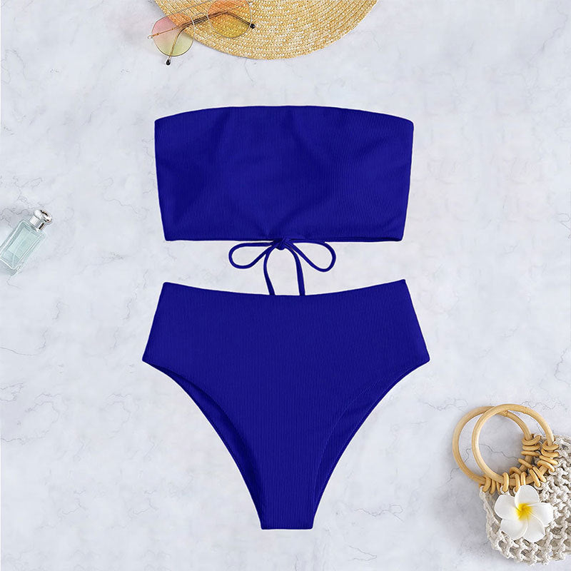 Damen Bandeau-Bikini-Set mit hohem Beinausschnitt und Bindedetails Drune