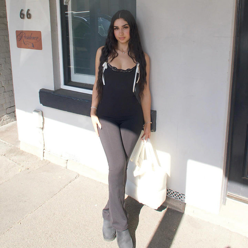 Damen Jumpsuit mit Spitze und verstellbaren Trägern Drune
