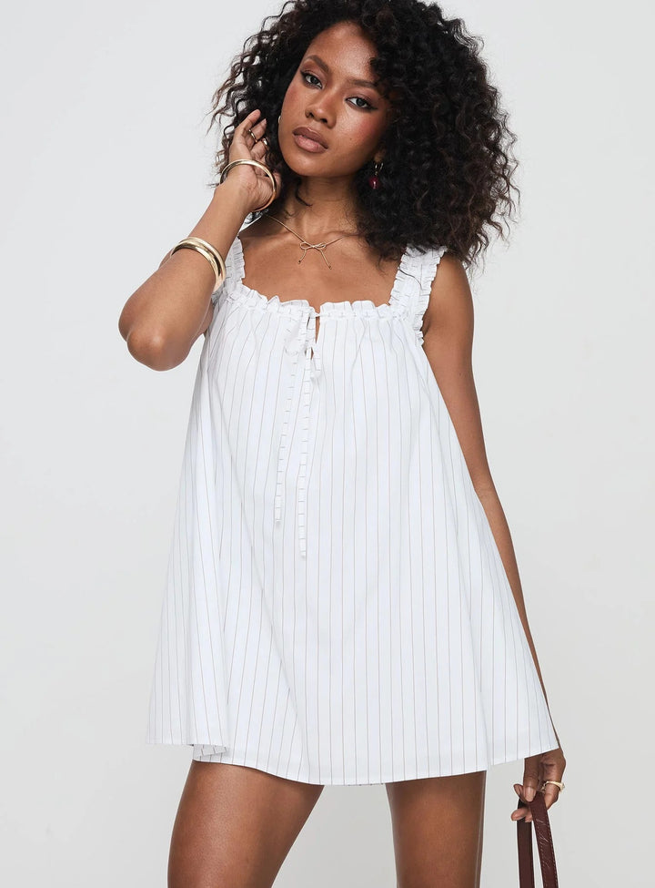 Damen lässiges Sommerkleid mit Rüschendetails und Knopfverschluss Drune