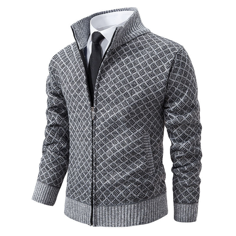 Herren nan gemusterte Strickjacke mit Stehkragen und durchgehendem Reißverschluss Drune