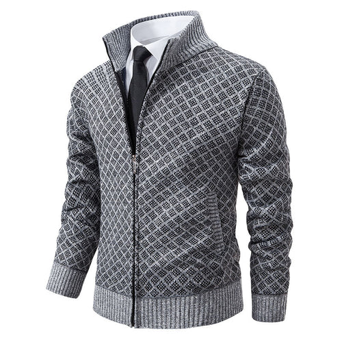 Herren nan gemusterte Strickjacke mit Stehkragen und durchgehendem Reißverschluss Drune