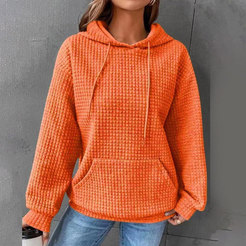 Damen Waffelstruktur Kapuzenpullover mit gemütlichem Schnitt und praktischer Tasche Drune