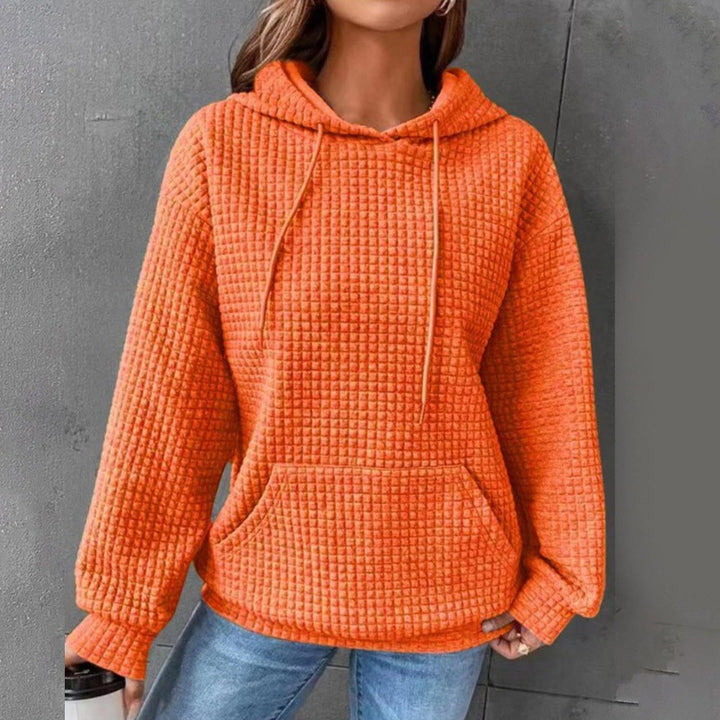 Damen Waffelstruktur Kapuzenpullover mit gemütlichem Schnitt und praktischer Tasche Drune