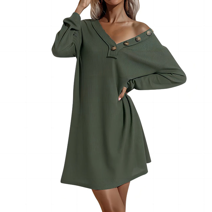 Damen Off-Shoulder Knopfleiste Kleid Drune