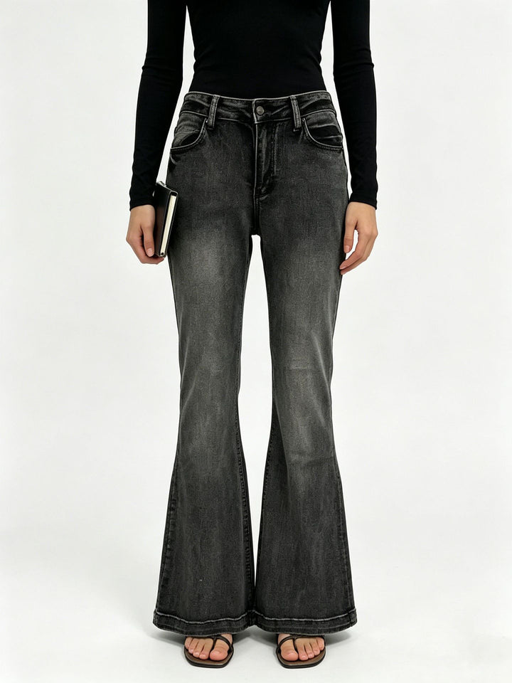 Damen nan High-Waist Flared-Jeans mit taillierendem Bund und weitem Schlag Drune