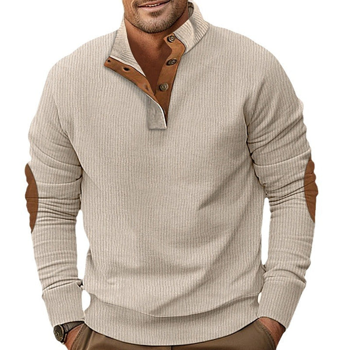 Herren nan geripptes Halbkragen-Sweatshirt mit Knopfleiste und Lederimitat-Ellbogenpatches Drune