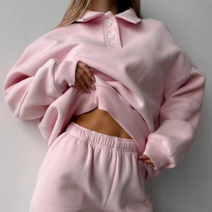 Damen lässiger und modischer Oversized Jogginganzug mit Knopfleiste Drune