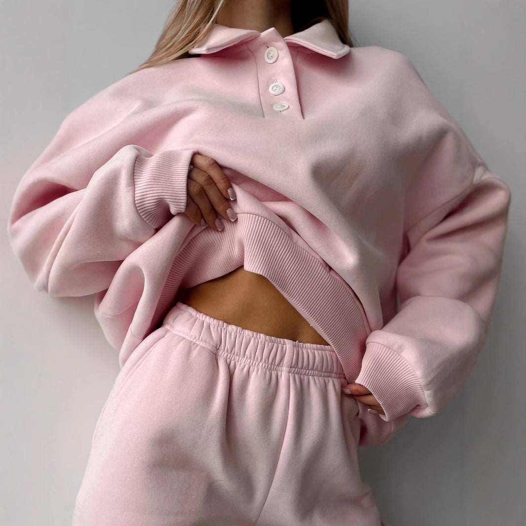 Damen lässiger Hoodie mit Knopfleiste und weit geschnittenen Hosen Drune