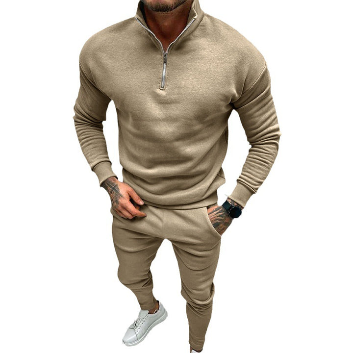 Herren nan athletisches Lounge-Set aus French Terry mit Halbzip-Stehkragen und konischer Jogginghose Drune