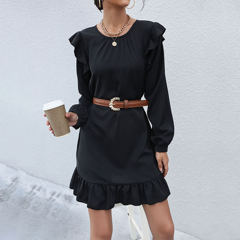 Damen lässiges Kleid mit Rüschendetails und weiten Ärmeln Drune