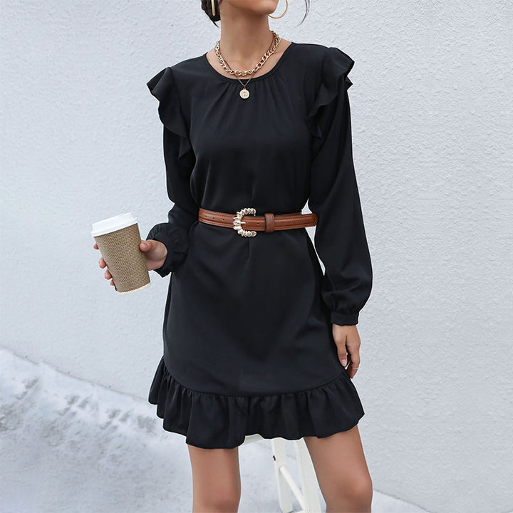 Damen lässiges Kleid mit Rüschendetails und weiten Ärmeln Drune