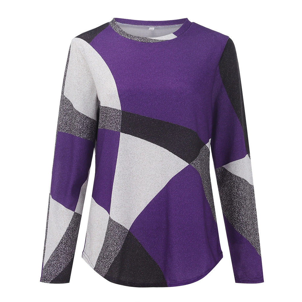 Damen nan Langarmshirt mit grafischem Print, Rundhalsausschnitt und geschwungenem Saum Drune