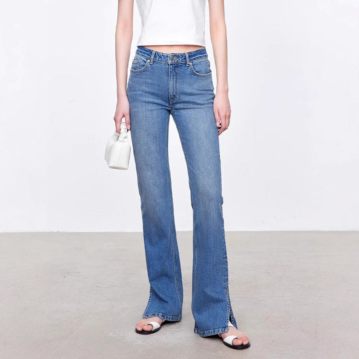Damen Bootcut-Jeans im Vintage-Stil mit hohem Bund Drune