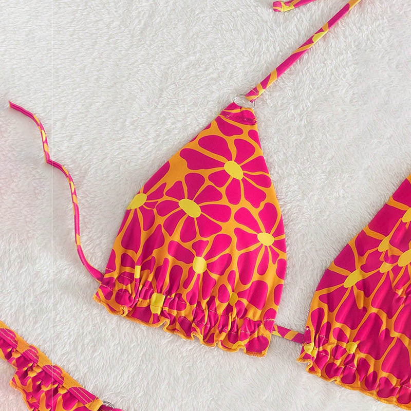 Damen Triangel-Bikini mit verspieltem Blumenmuster und Rüschendetails Drune