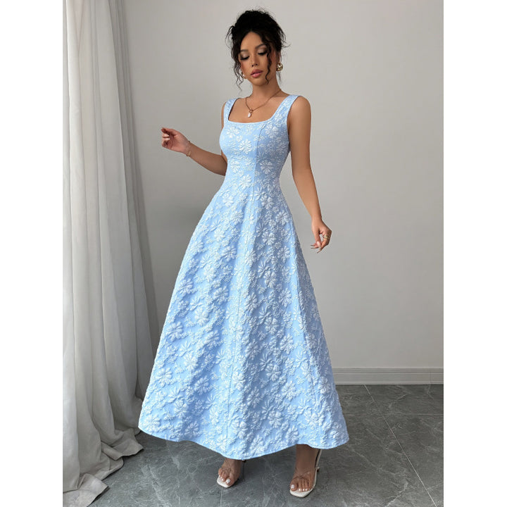 Damen Elegantes Maxikleid mit floralem Stickdesign und A-Linien Schnitt Drune