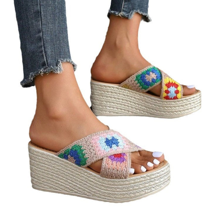 Damen Komfortable Keil-Sandalen mit buntem Häkeldesign Drune