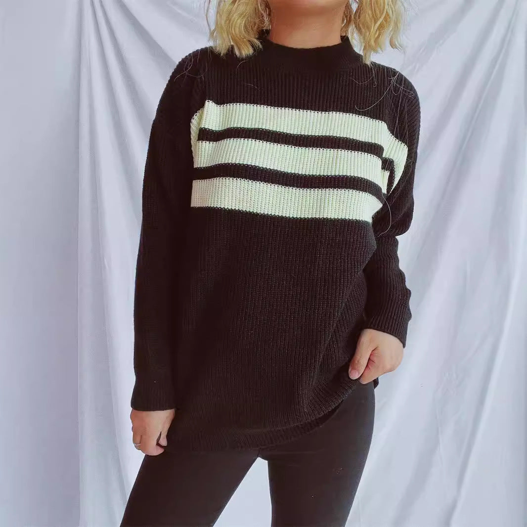 Damen lässiger Strickpullover mit horizontalen Streifen und Oversized-Schnitt Drune