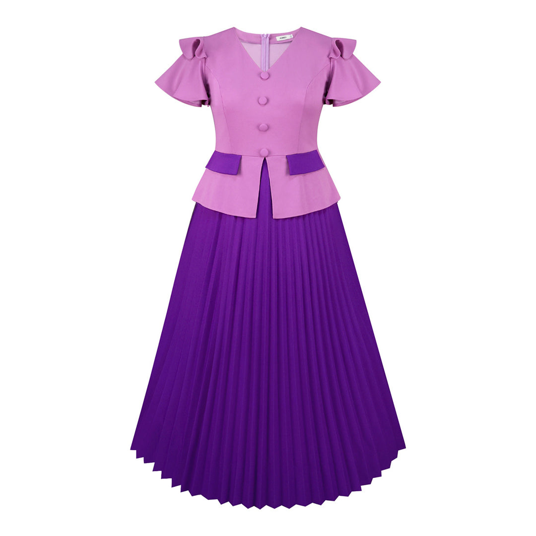 Damen Elegantes Plissee-Kleid mit modischen Rüschendetails und taillierter Jacke Drune